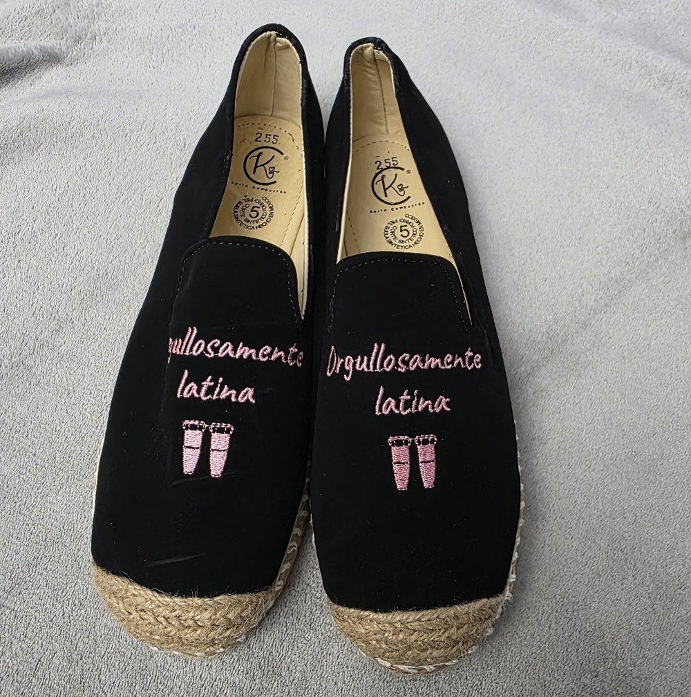Black with Pink Embroidery Flats "Orgullosamente Latina"